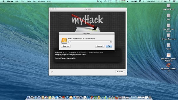 Run myHack III (Select target volume to run myhack on current drive Mac)
